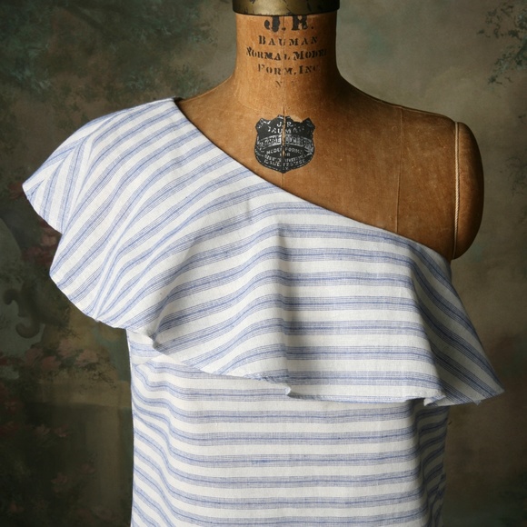 Aakaa One Shoulder Ruffle Shift Dress Stripe Sz S. - Picture 2 of 8